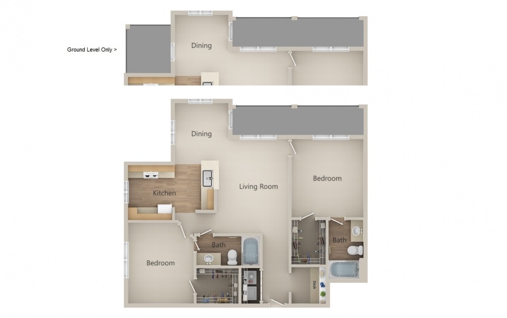 Er | Er1 - 2 bedroom floorplan layout with 2 baths and 1095 square feet.